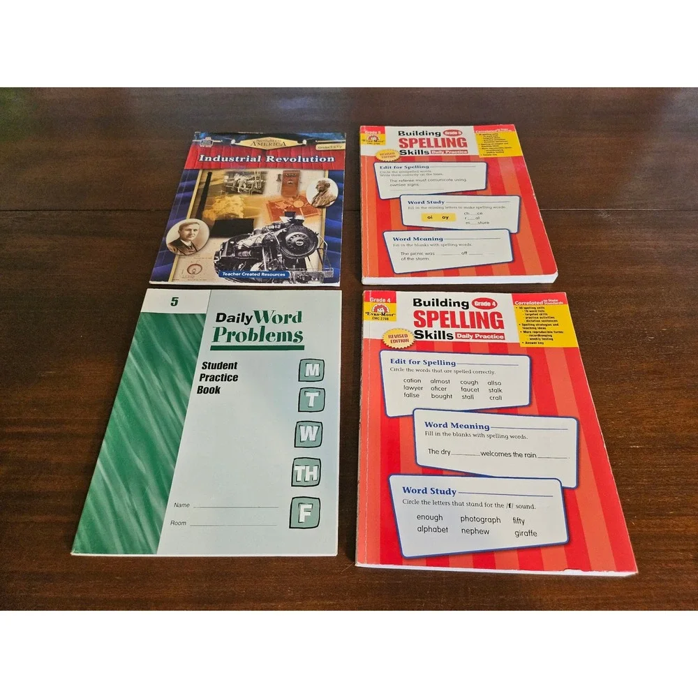 Evan-Moor Workbook Lot Kids Grade 3-8 Multicolor Spelling Math History 4pc